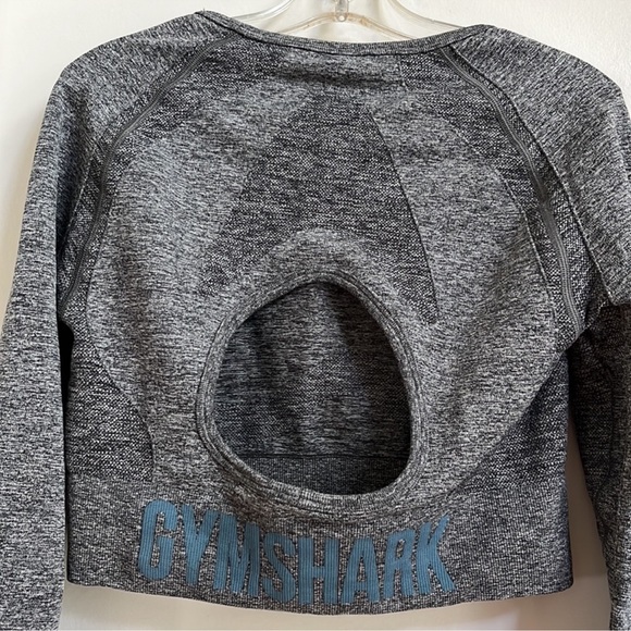 Gymshark Flex Long Sleeve Crop Top in Charcoal Marl/Teal - Picture 7 of 8